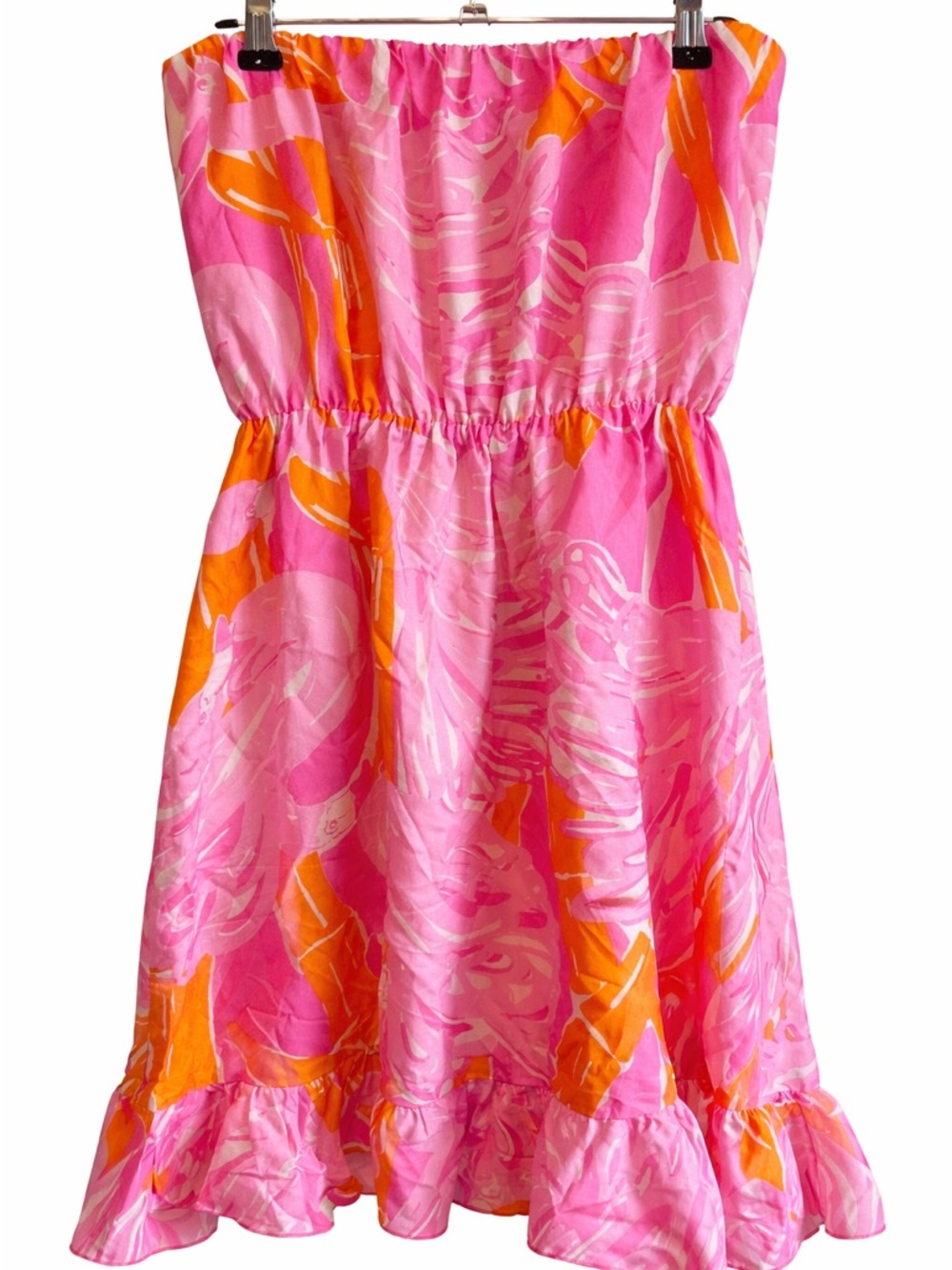 Lilly Pulitzer Tiernan Silk Hotty Pink Fan Dance Flamingo Strapless Dress - 8 - Picture 2 of 8